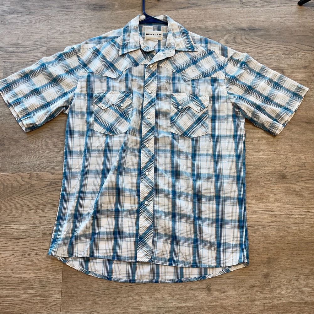 Vintage Rustler by Wrangler Women's Pearl Snap Western Shirt Short Sleeve Plaid
